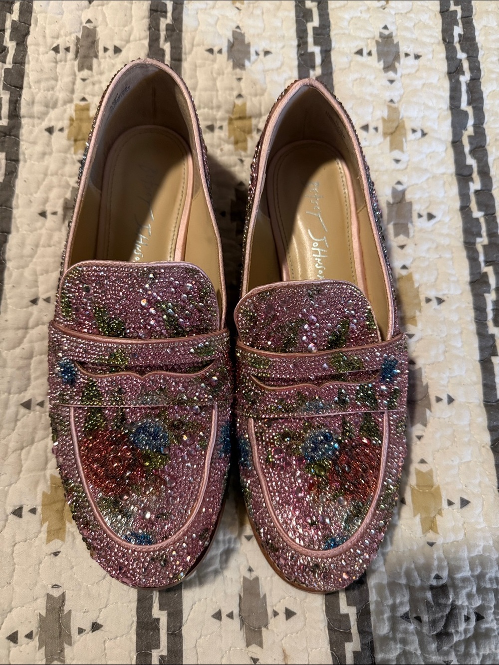 Sparkling Pink Embellished Floral Loafers by Betsy Johnson